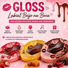 Gloss Labial Beijo na Boca com Chaveiro - Mel, Morango e Chocolate com Pimenta