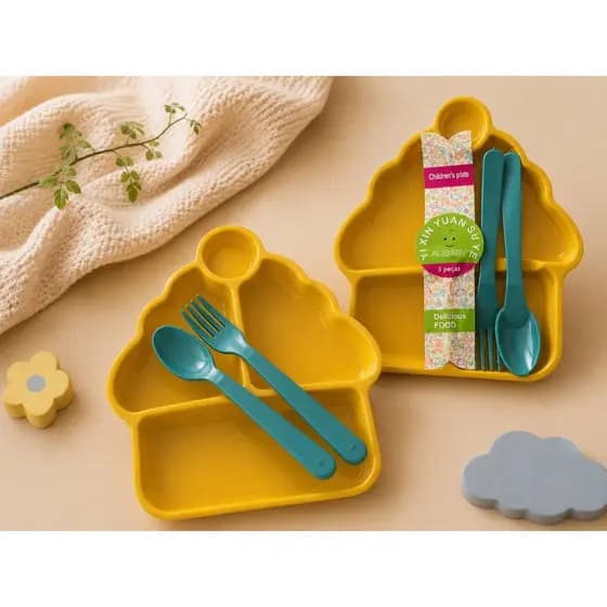 Kit Prato Infantil Divisórias com Colher e Garfo – Alimentação Infantil Segura e Divertida