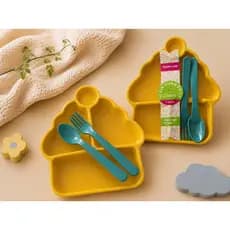 Kit Prato Infantil Divisórias com Colher e Garfo – Alimentação Infantil Segura e Divertida