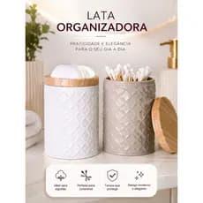 Kit 2 Lata Organizadora Decorativa com Tampa Efeito Madeira | Porta Algodão, Cotonetes e Acessórios para Banheiro