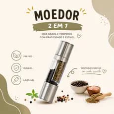 Moedor Manual e Ajustável de Pimenta Temperos 2 em 1 Inox