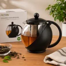 Chaleira com Infusor 750ml Petrin | Bule de Vidro para Chá com Filtro em Inox | Chaleira para Infusão de Ervas e Chás Na