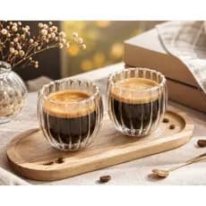 Kit 2 Copos de Vidro Canelados Parede Dupla 90ml para Café Espresso Elegante e Resistente