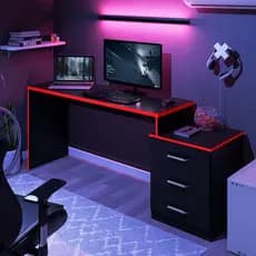 Mesa Gamer com 3 Gavetas Basileios Preto vermelho