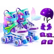 Patins Infantil Sereia Roxo 4 Rodas Regulável com luz de LED Colorida Com e Sem Kit de Segurança