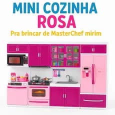 Mini Kit Cozinha Infantil Completa com acessórios Rosa Diversão e Criatividade
