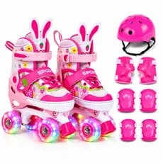 Patins Infantil Moranguinho 4 Rodas Regulável com luz de LED Com e Sem Kit de Segurança
