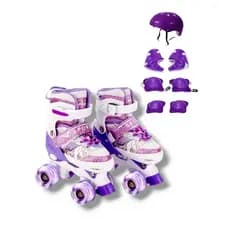 Patins Infantil Unicórnio Roxo 4 Rodas Regulável com luz de LED Com e Sem Kit de Segurança