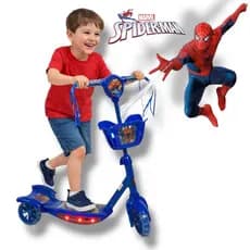 Patinete Homem Aranha Infantil Musical Cestinha Luzes 3 Rodas