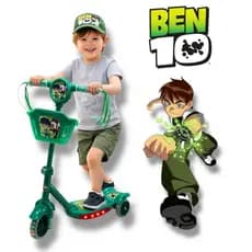 Patinete Ben 10 Infantil Verde Musical Cestinha Luzes 3 Rodas