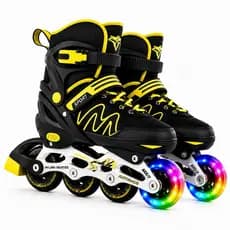 Patins Infantil inline Sports LED nas Roda Dianteira - Preto/Amarelo Regulável, Confortável Seguro!