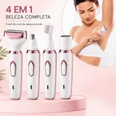 Barbeador Elétrico Feminino 4 Em 1 Depilador Aparador Corpo Íntimo Facial Nariz USB Recarregável