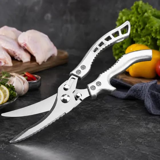 Tesoura Profissional de Cozinha Inox Multifuncional Corta Ossos Frango Peixes Carnes e Legumes