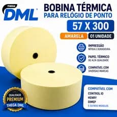 Bobina Térmica Relogio Ponto Thega DML 57 X 300 Control ID Henry Dimep Amarela Unidade