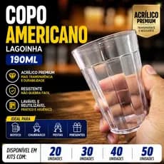 Copo Americano de Acrílico 190ml Jogo de Copos Liso Cristal Transparente Tipo Lagoinha Jogo