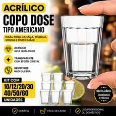 Copo Dose Cahaça Acrilico Tequila Vodka Tipo Americano Cristal 50ml Kit 10/12/20/30/40/50/60 Unidade