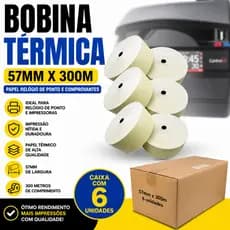 06 Bobina Relógio De Ponto Térmica 57x300 57mm x 300M Comprovante Caixa com 6 Unidades