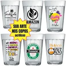 50 Copo Americano Personalizado de Acrilico Transparente Lagoinha 190Ml Kit Festa 50 Unidades