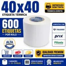 Etiqueta Térmica 40x40 Balança Toledo Prix Filizola Mercado 5 10 20 Rolos