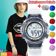 Relógio Digital Infantil À Prova d’Água Com Led Despertador Cronômetro E Pulseira Transparente