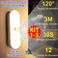 Lâmpada Com Sensor De Presença E Movimento Luz Branca Inteligente Sem Fio Recarregável Para Quarto
