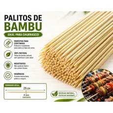1000 Palitos De Bambu Espeto P/ Churrasco 25cm - Forte