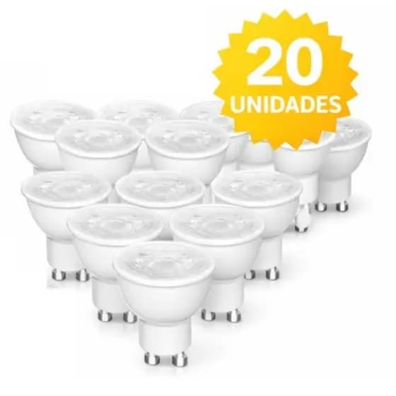 Kit 20 Lâmpada Led 5w Gu10 Dicroica Mr16 Spot Lustre Bivolt Branco Quente 3000k