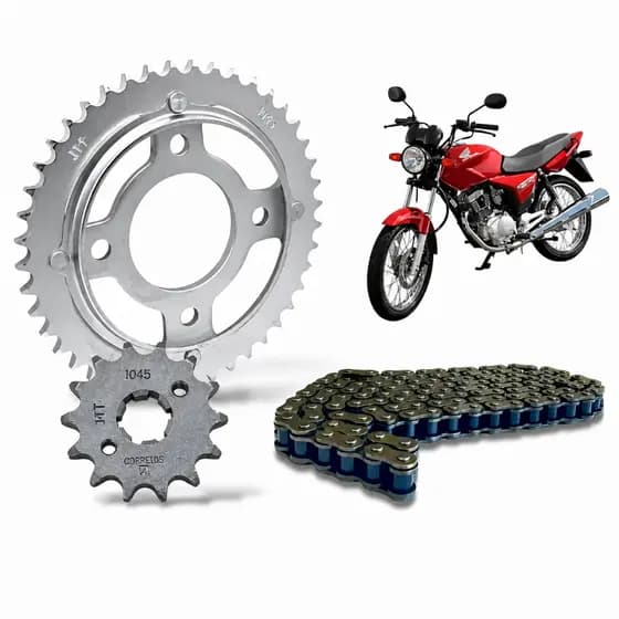 Kit Relação Transmissão CG 125 ML Turuna Today Titan 84 a 99 Aço 1045 Coroa Pinhão Corrente 116 Elos