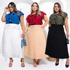 Saia Longa Alfaiataria Plus Size Com Cinto Exclusivo e Zíper Lateral