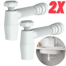 Kit 2 Unidades Sifão Copo Sanfonado Extensivo Branco Universal Pia Cozinha Banheiro