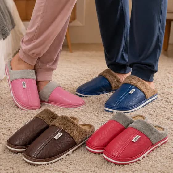 Pantufa Adulto Unissex Couro Sintético Impermeável Pelucia Antiderrapante