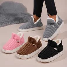 Pantufa Unissex Forrada Com Lã Canelada Pelúcia Quente Antiderrapante