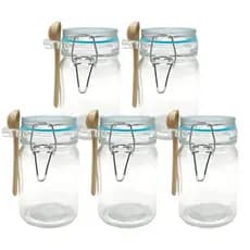 Kit 5 Pote De Vidro Hermético Porta Tempero Com Trava e Colher 280ml