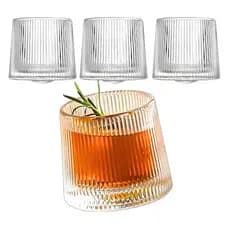 Kit 6 Copo De Vidro Whisky Fundo Baixo Giratório Rotativo Canelado Drink 150ml