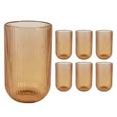 Jogo 6 Copos de Vidro Versalhes Ambar Canelado Long Drink Cameratta Grafiatto 450ml