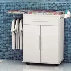 Mesa Tábua De Passar Roupas Gabinete Organizador Multiuso Gaveta Branco Marrom Claro