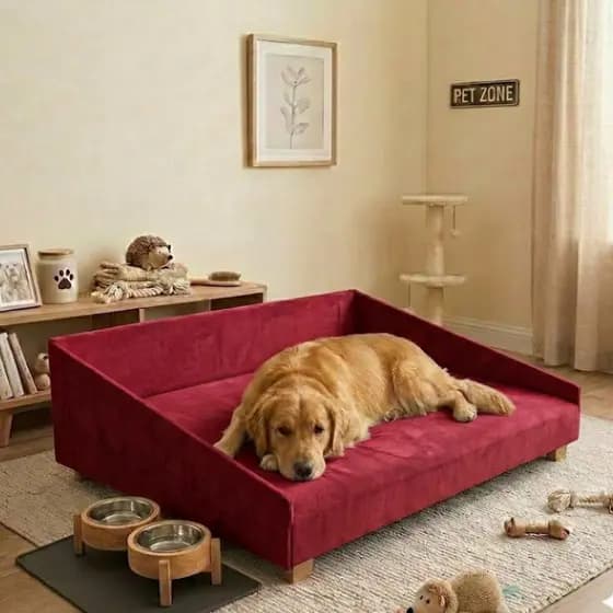 Cama Pet Box Encosto Lateral Cabeceira Elevada Sofá Cães e Gatos Pés de Madeira Aconchegante Resistente Suede Cores