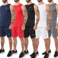 Kit 5 Regatas Masculinas Dry Fit + 5 Bermudas Shorts Academia