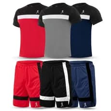 Kit 3 Camisetas Masculinas Academia Recortada + 3 Bermudas Shorts Dry Fit Dupla