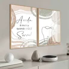 Quadro Decorativo 2 Peças Odontologia A Vida É Melhor Quando Você Sorri Sala Corredor Hall Consultório Moderno Elegante