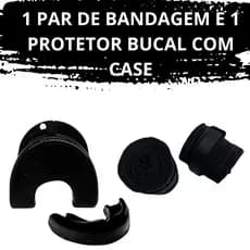 Um Par De Bandagem Elástica 3 M + Protetor Bucal Com Case - Boxe Muay Thai