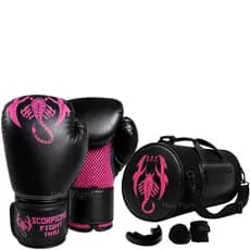 Kit Luva De Boxe + Bandagem + Bucal + Bolsa Muay Thai Kickboxing