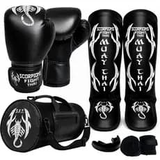 Kit Luva Muay Thai Boxe kickboxing +bandagem+bucal+bolsa+caneleira