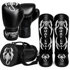 Kit Muay Thai Luva Caneleira Bolsa Artes Marciais