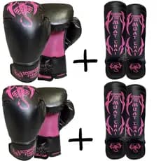 Duas Luvas + Duas Caneleiras Muay Thai Kingboxing