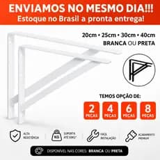 Mão Francesa Suporte para Prateleira Cantoneira Reforçada 20cm a 40cm kit c/ Parafusos e Bucha