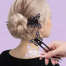 Prendedor de Cabelo Borboleta com Strass HairPin Grampo Palito para Coques