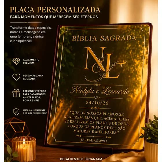 Placa em Acrílico Espelhado Dizeres Para Casamento, Noiva, Aniversario, Presentear
