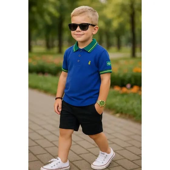 Camisa Polo ou Body Polo Infantil Azul Royal