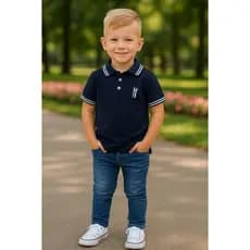 Camisa Polo ou Body Infantil Azul Marinho